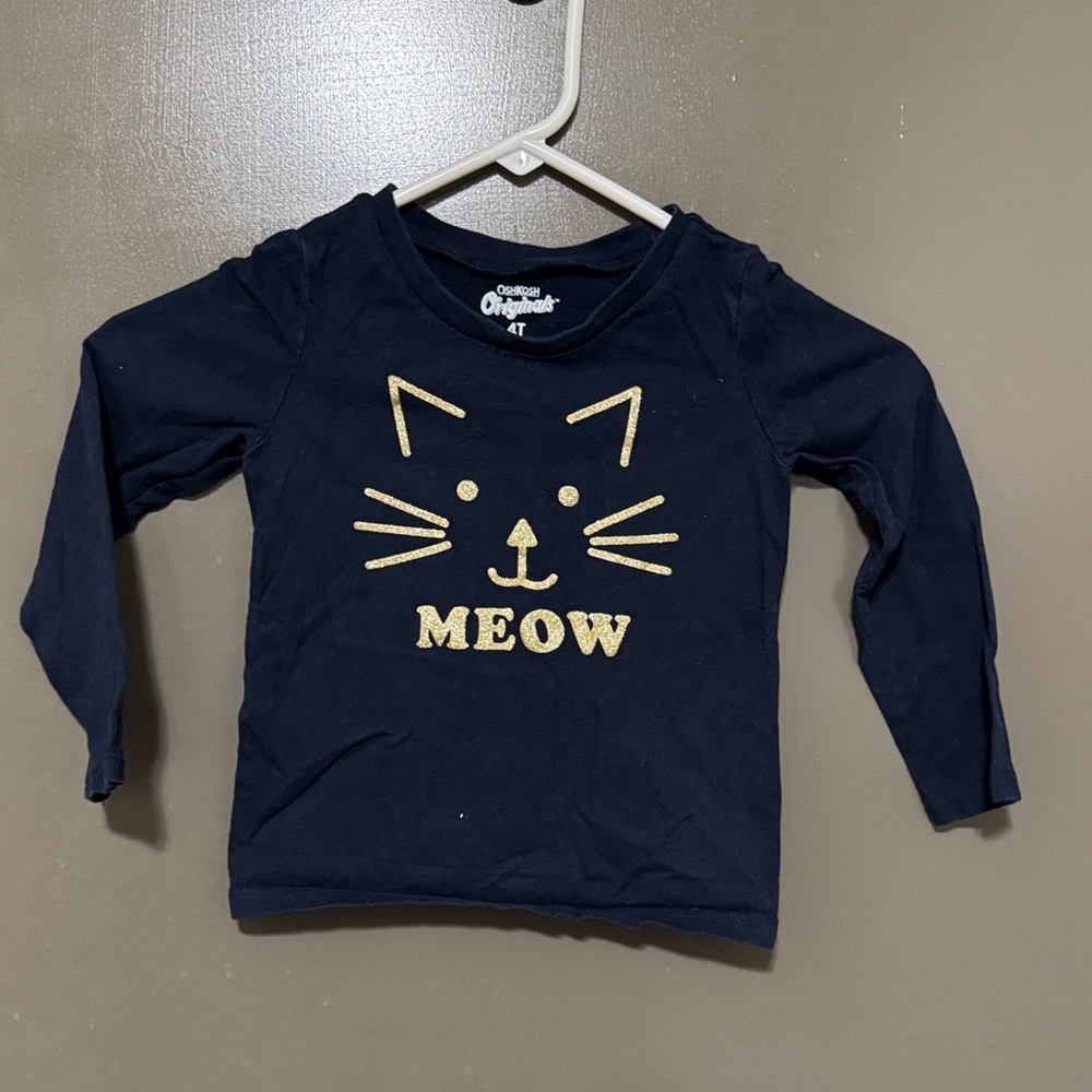 Children's Navy Long Sleeve Tee with Gold Cat Design